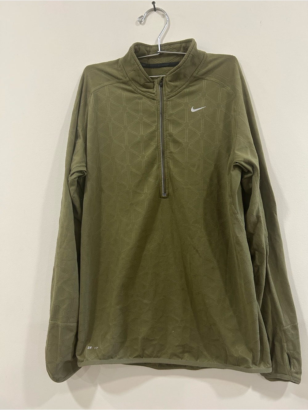 Nike Running Dri-FIT Men's XL Olive Green Geometric Fleece 1/4 Zip Pullover